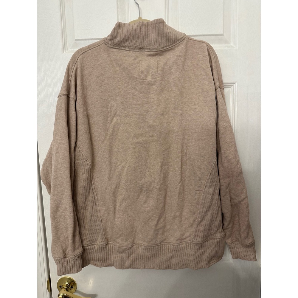 Aerie Mock Neck Sweatshirt Tan Oatmeal Heather Ribbed Oversized Pullover Small